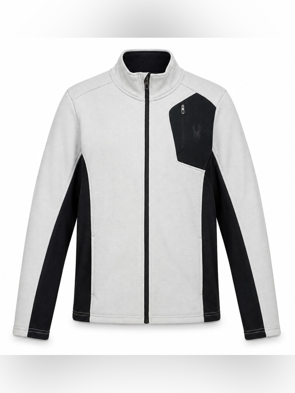 Spyder Men’s Large Gray Black Full Zip Fleece Jacket Chest Pocket 23x29